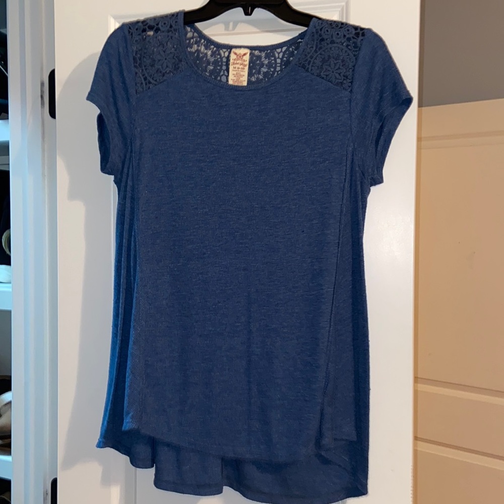 Faded Glory, blue t-shirt with lacy top
